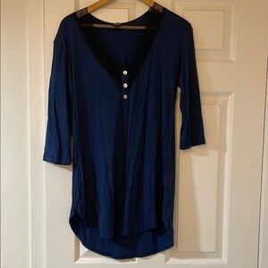 Cosabella Blue Asymmetrical 3/4 Sleeve Tunic Sleep Shirt Dress with Lace Detail